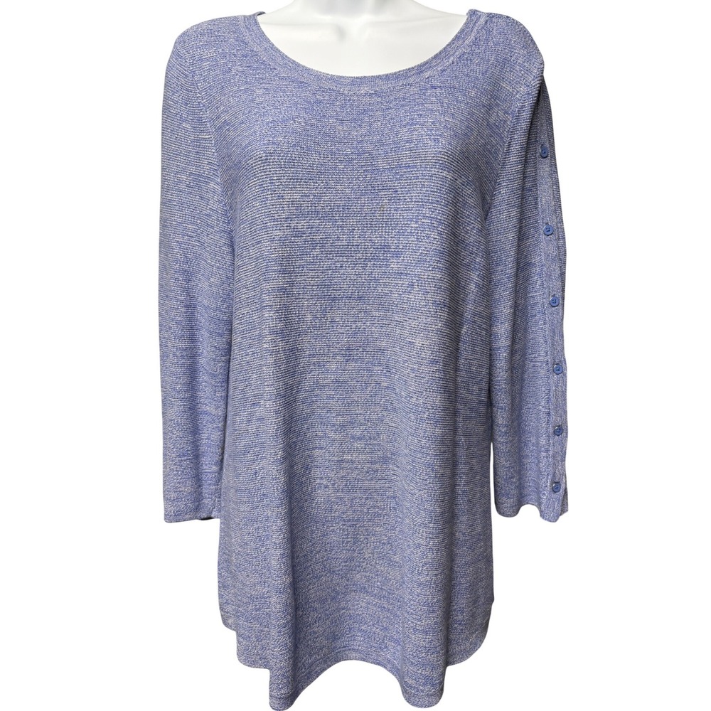 TALBOTS‎ Womens Blue Marled Knit Tunic Sweater Sz M Button Sleeve Classic Preppy